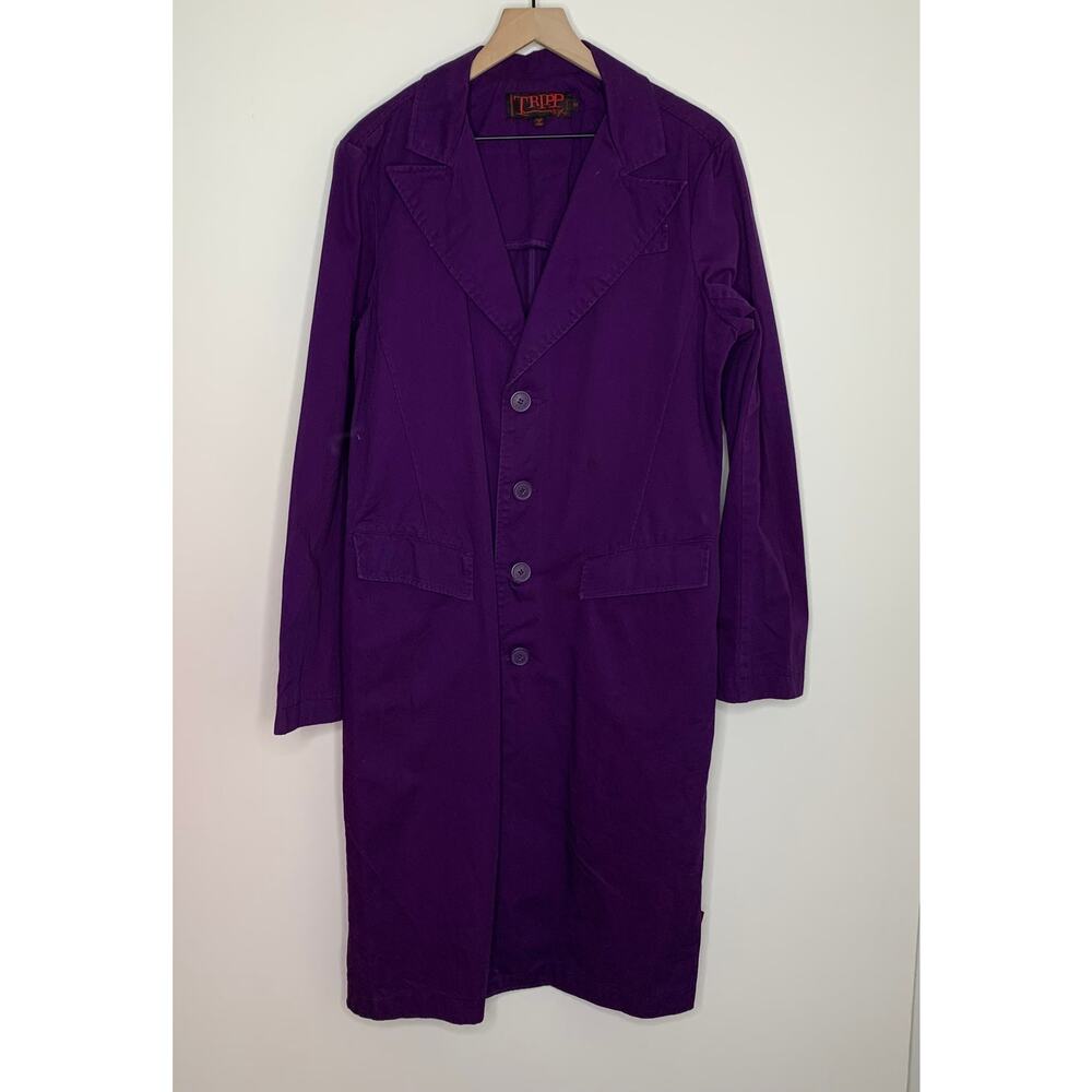 TRIPP NYC Purple Gothic Trench Coat Long Button Front Jacket Alt Grunge Medium - Picture 2 of 16